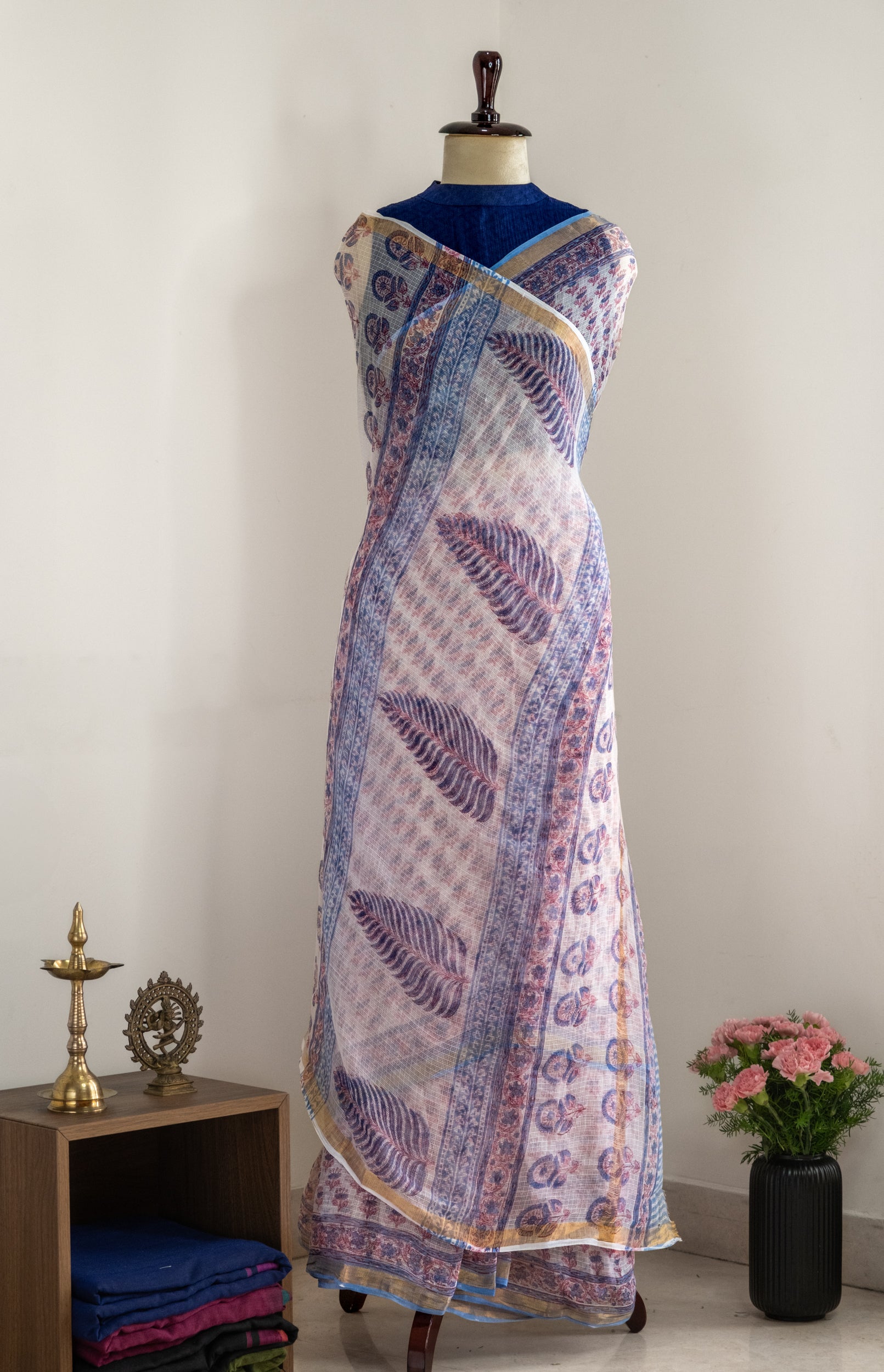 Gulabi Hand block Kota Doria Saree- Nazaakat
