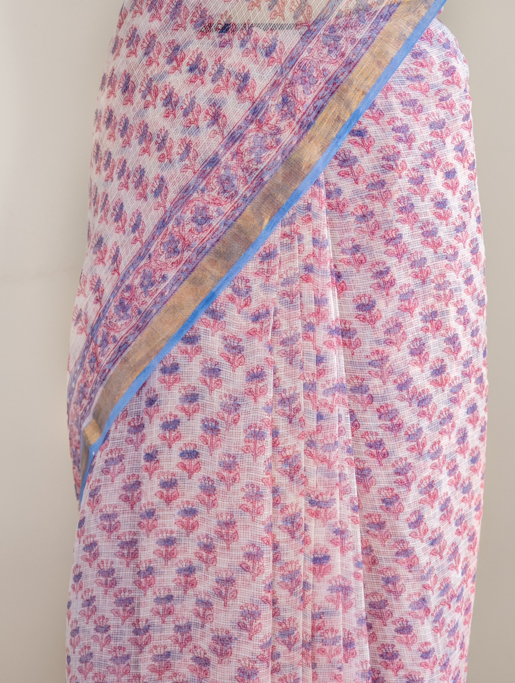 Gulabi Hand block Kota Doria Saree- Nazaakat