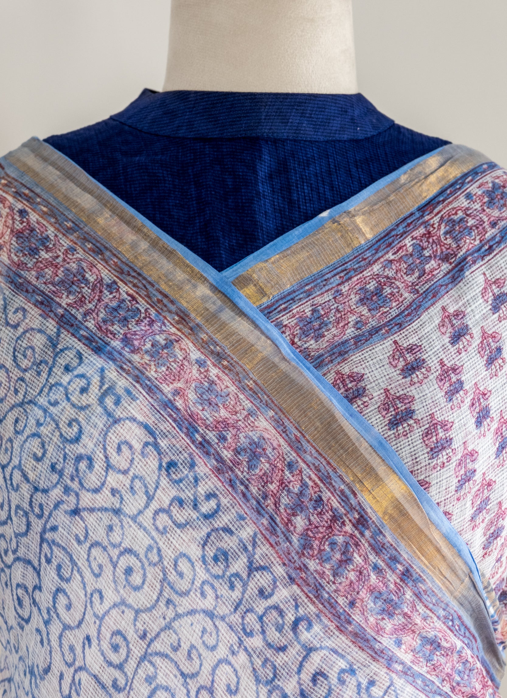 Gulabi Hand block Kota Doria Saree- Nazaakat