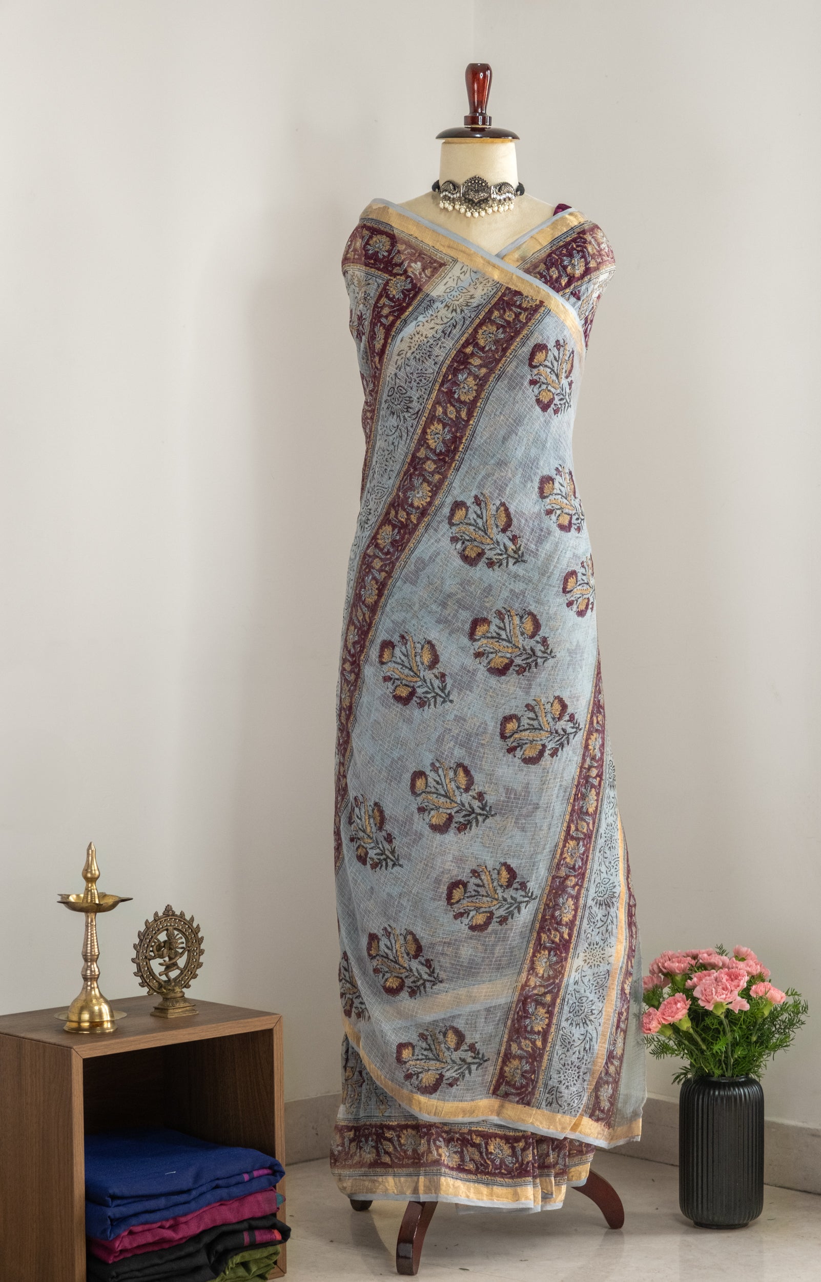 Dhoosar Hand block Kota Doria Saree- Nazaakat