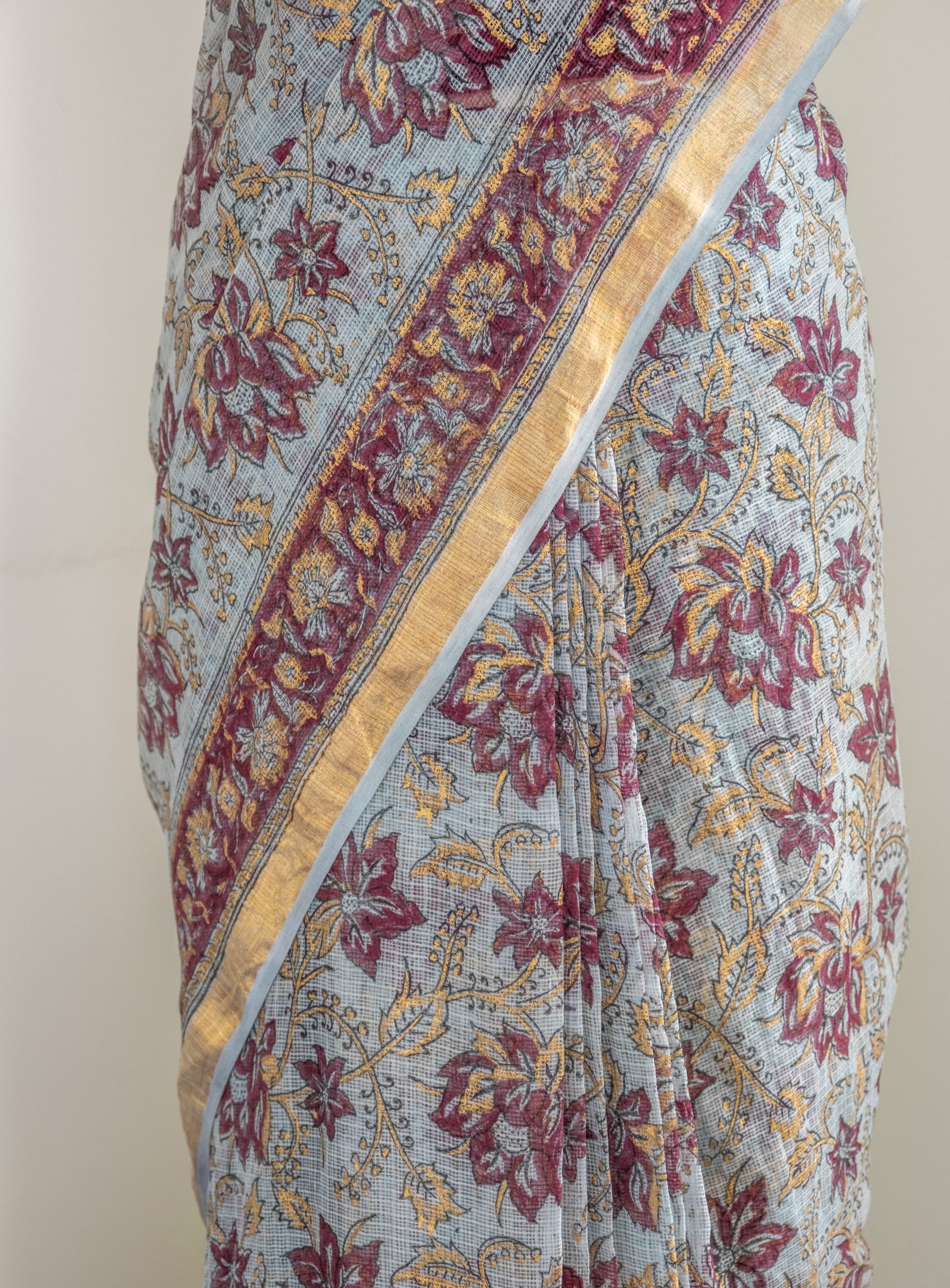 Dhoosar Hand block Kota Doria Saree- Nazaakat