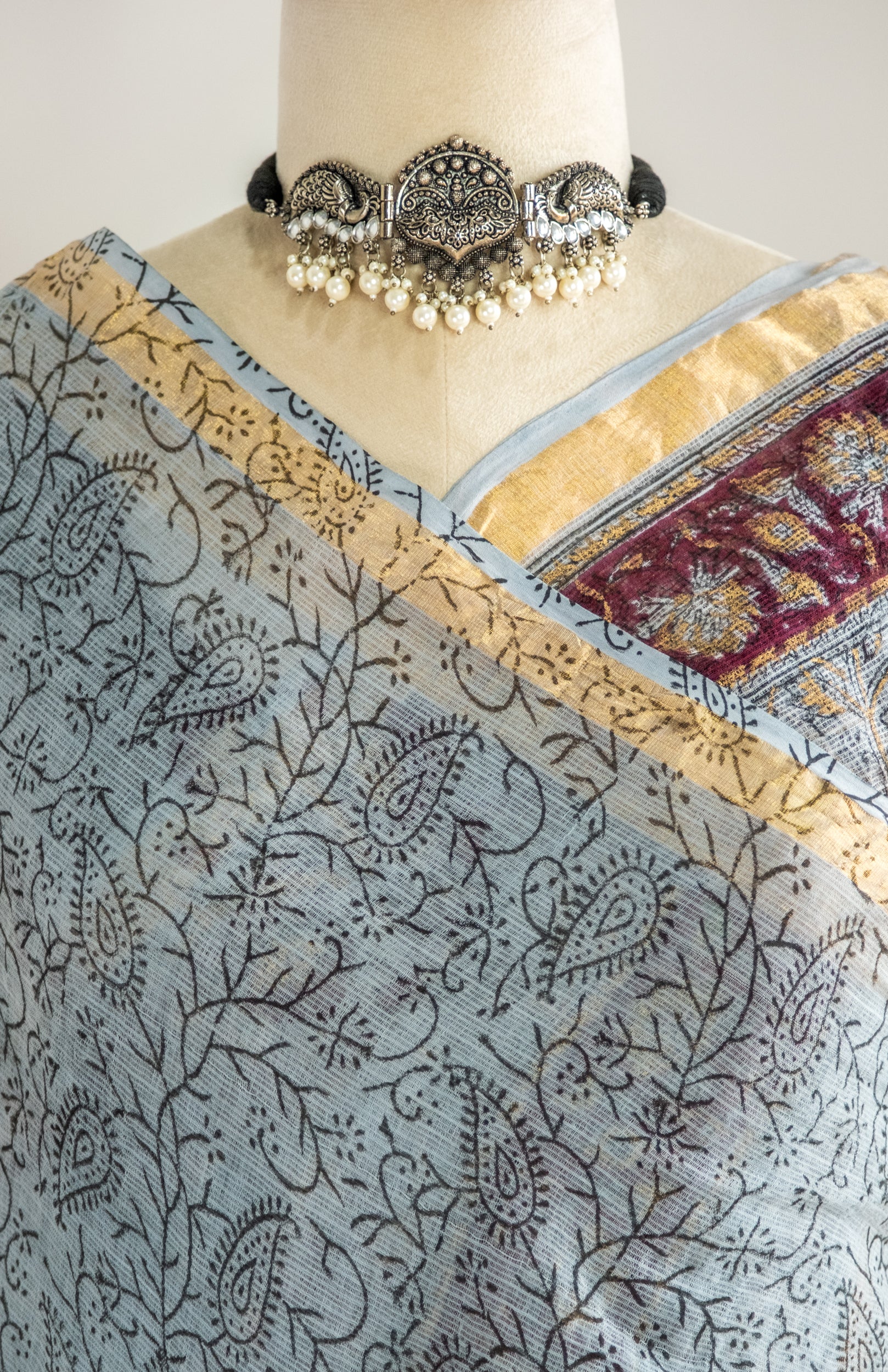 Dhoosar Hand block Kota Doria Saree- Nazaakat