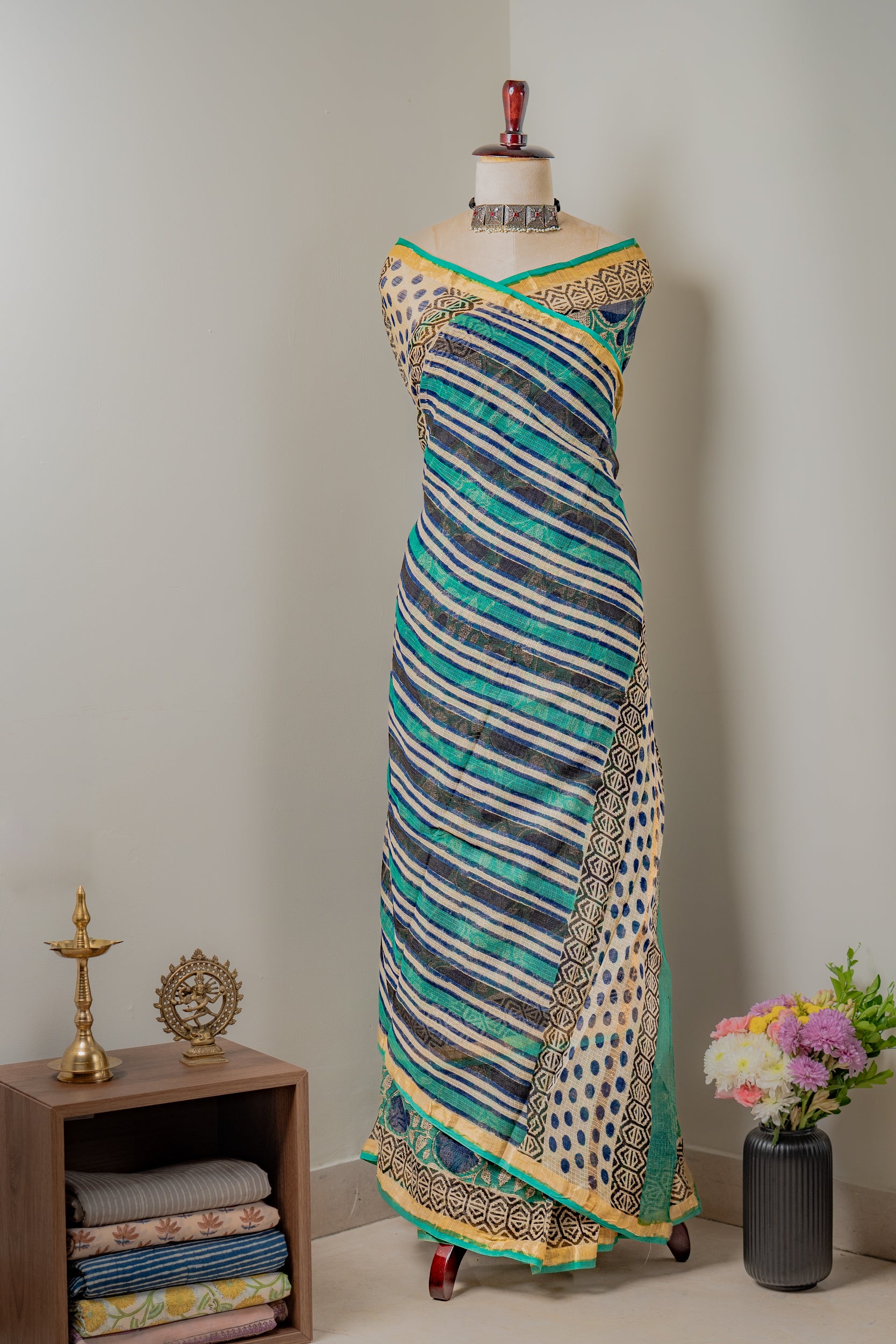 Neel Hand block Kota Doria Saree- Nazaakat