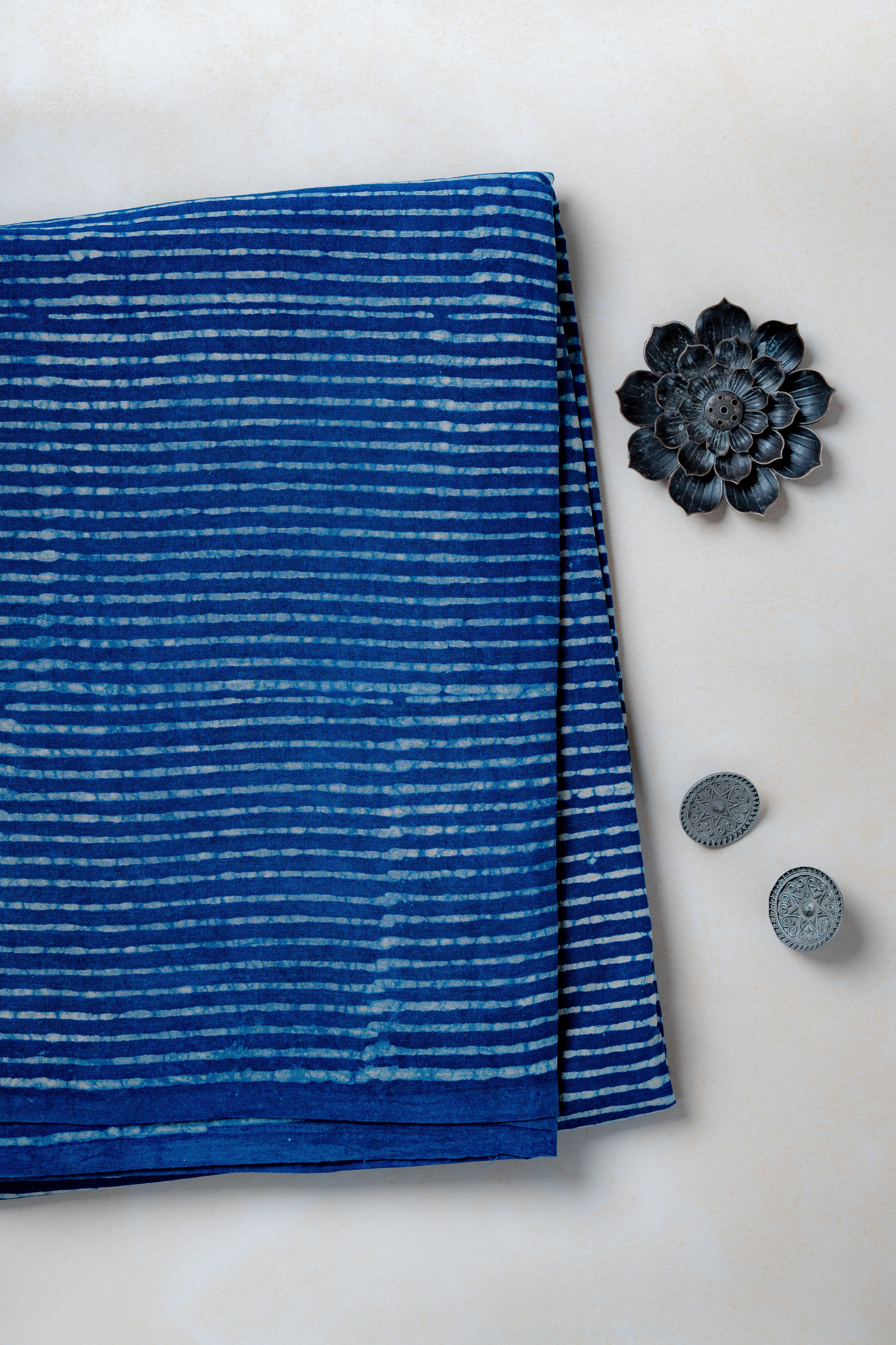 Indigo Hand block Mul cotton Saree- Sanjh