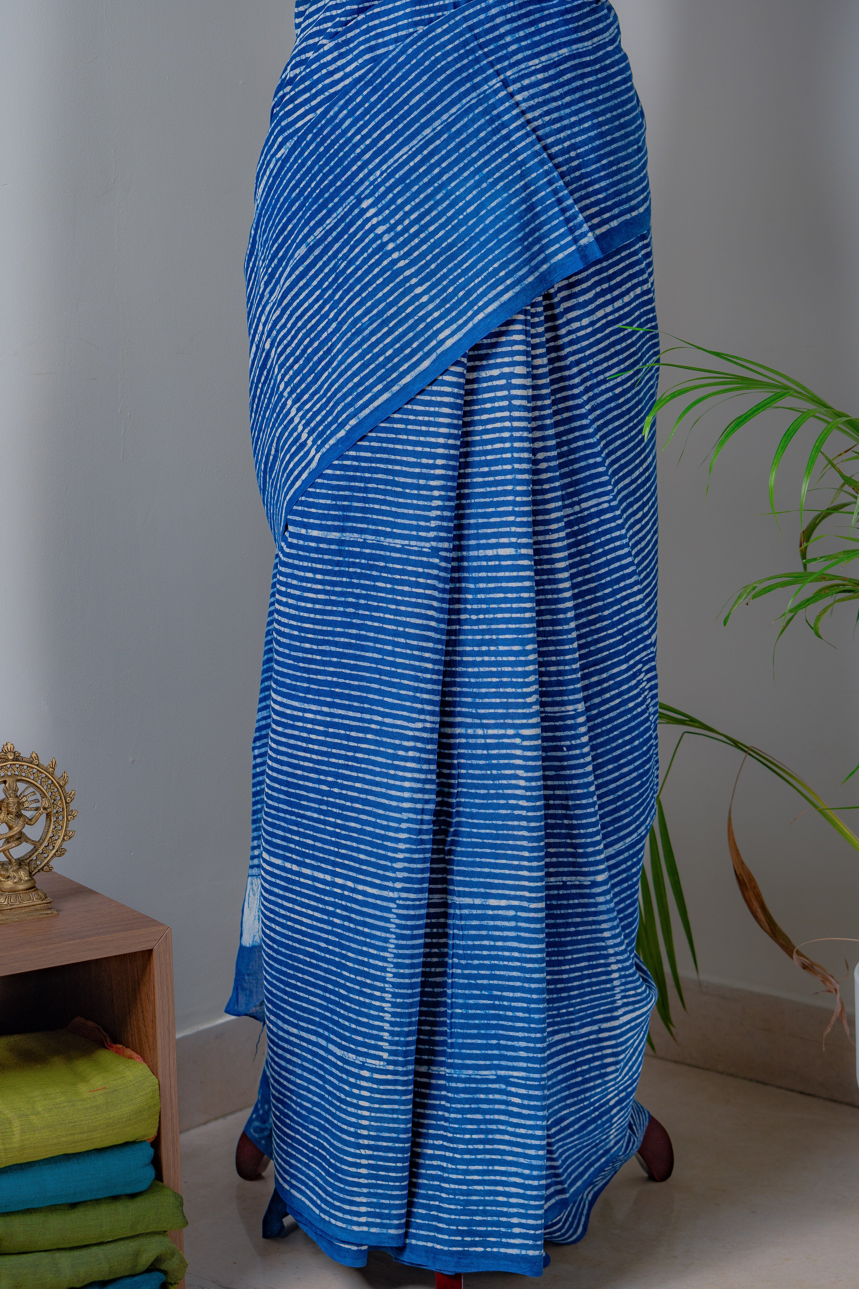 Indigo Hand block Mul cotton Saree- Sanjh