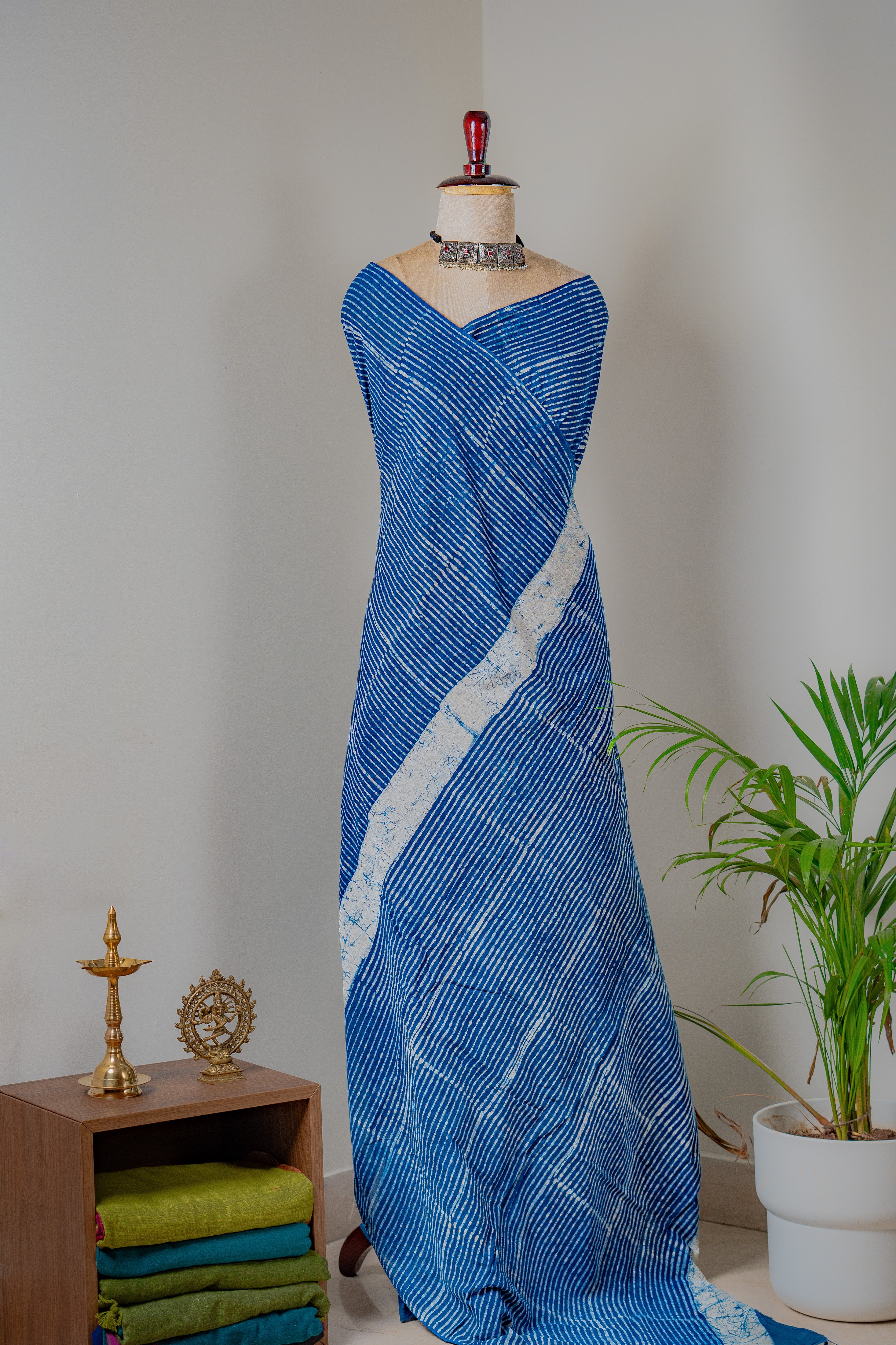 Indigo Hand block Mul cotton Saree- Sanjh