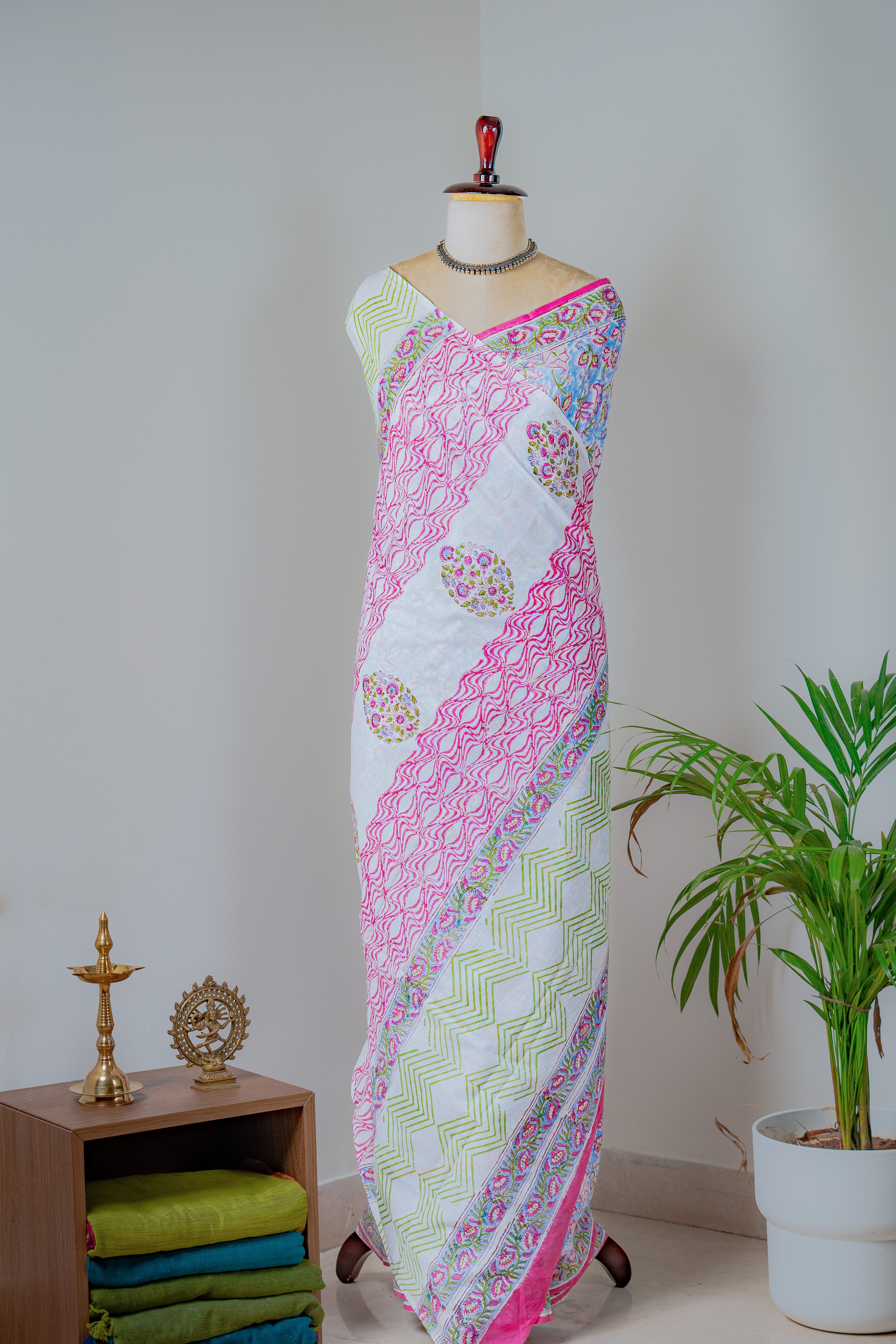 Floral Hand block Mul cotton Saree- Sanjh