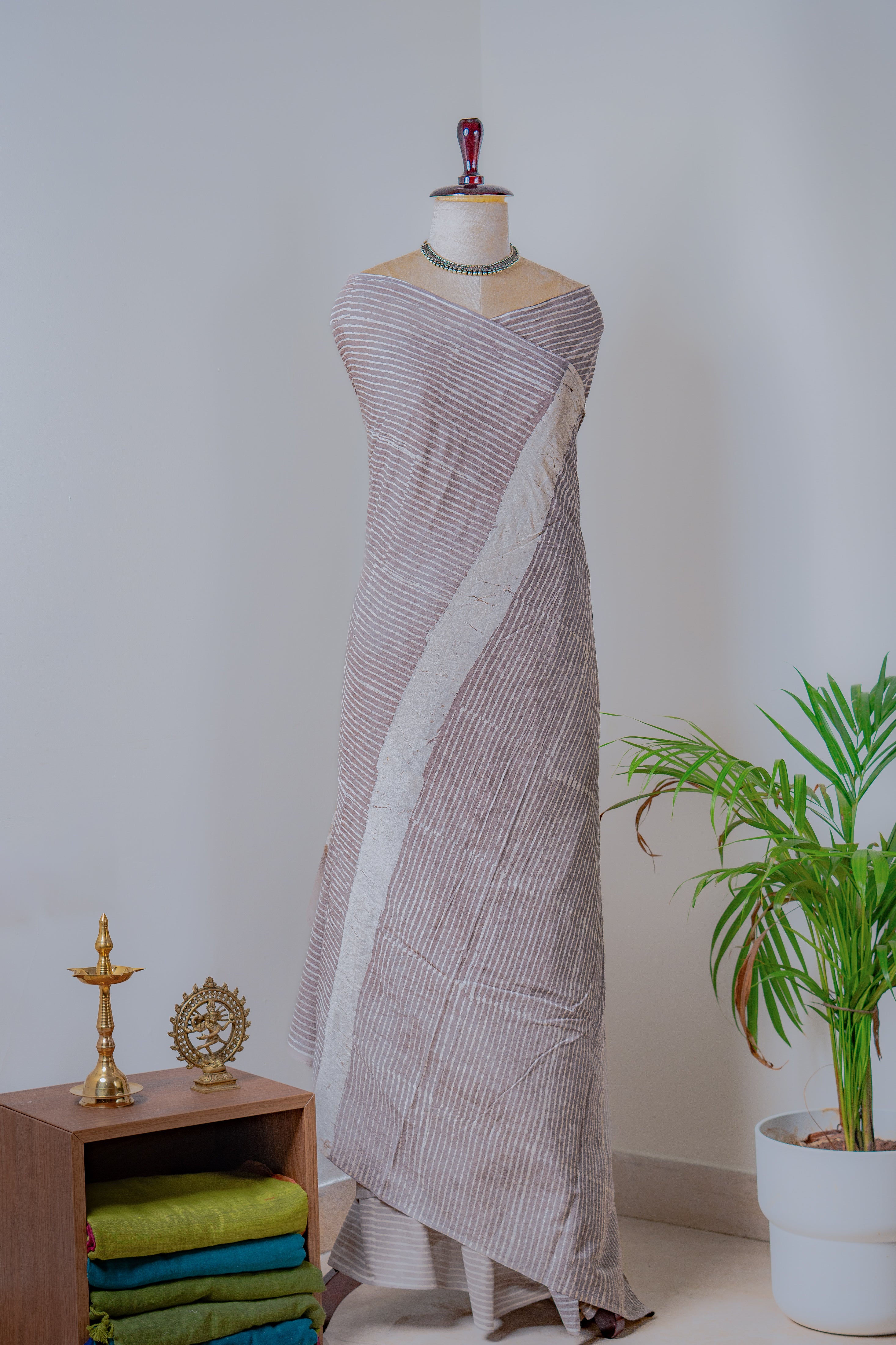 Grey Hand block Mul cotton Saree- Sanjh