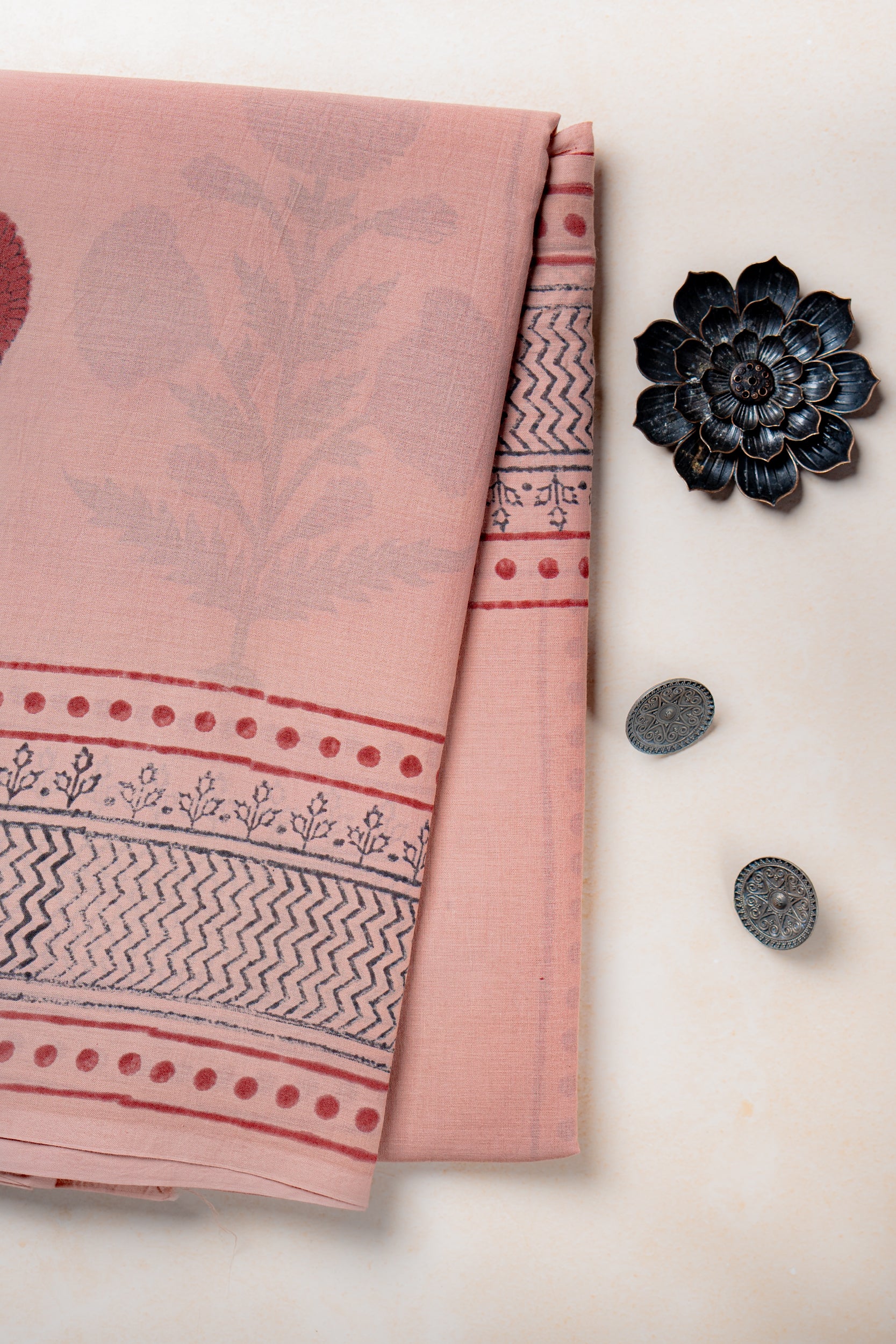 Gulab Hand block Mul cotton Saree- Sanjh