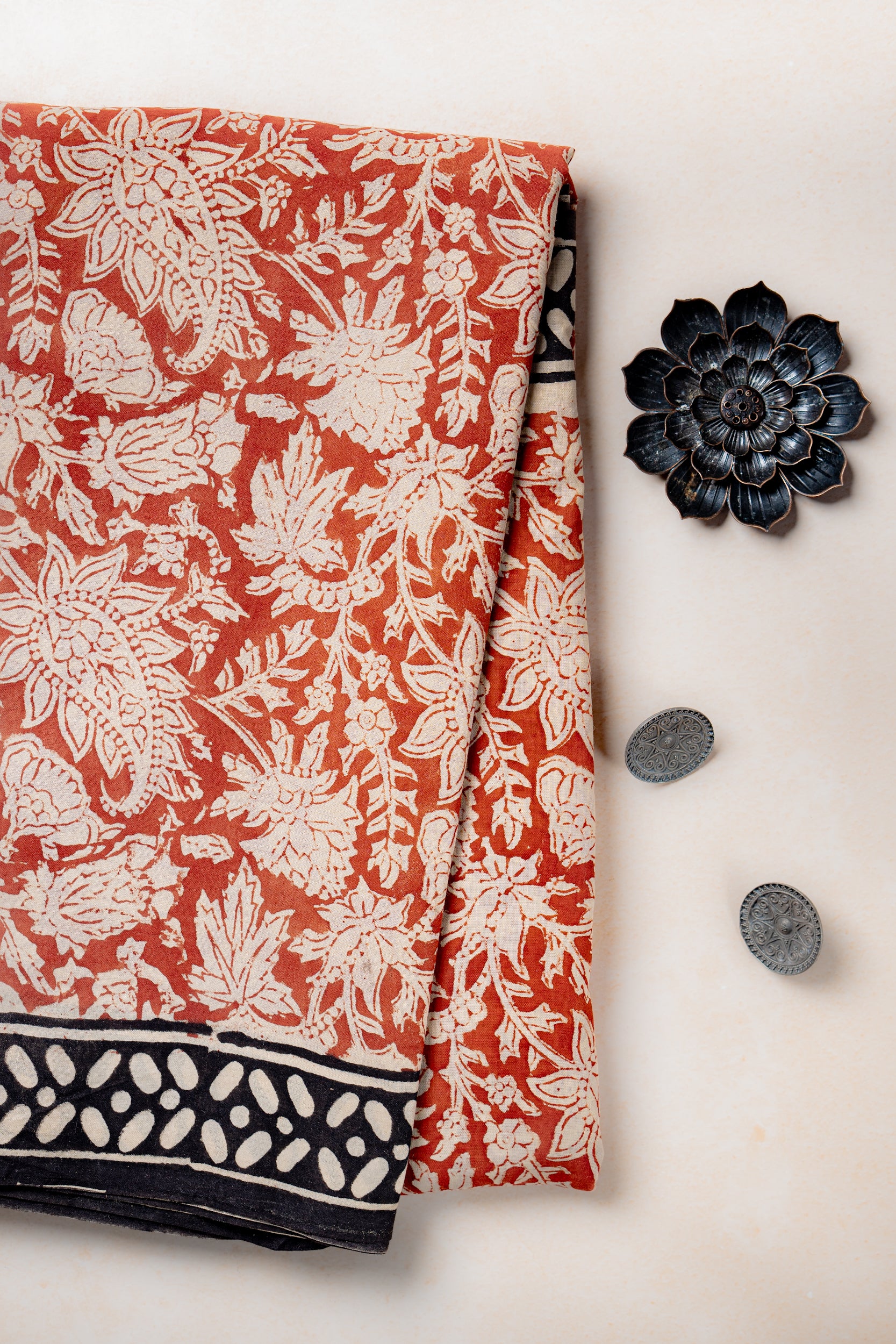 Red Hand block Mul cotton Saree- Sanjh