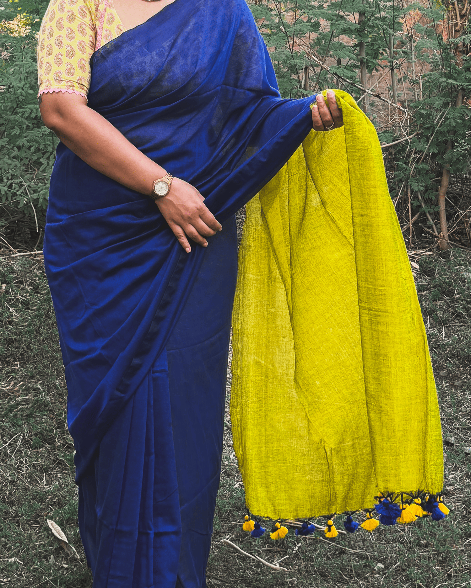 Peetambar Neel Mul cotton Saree