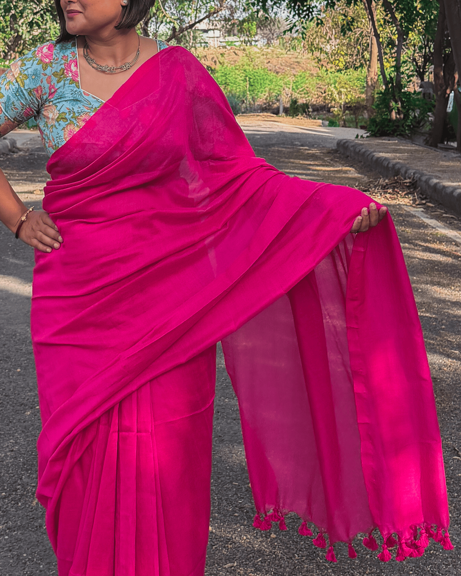 Ruhani Pink Mul cotton Saree