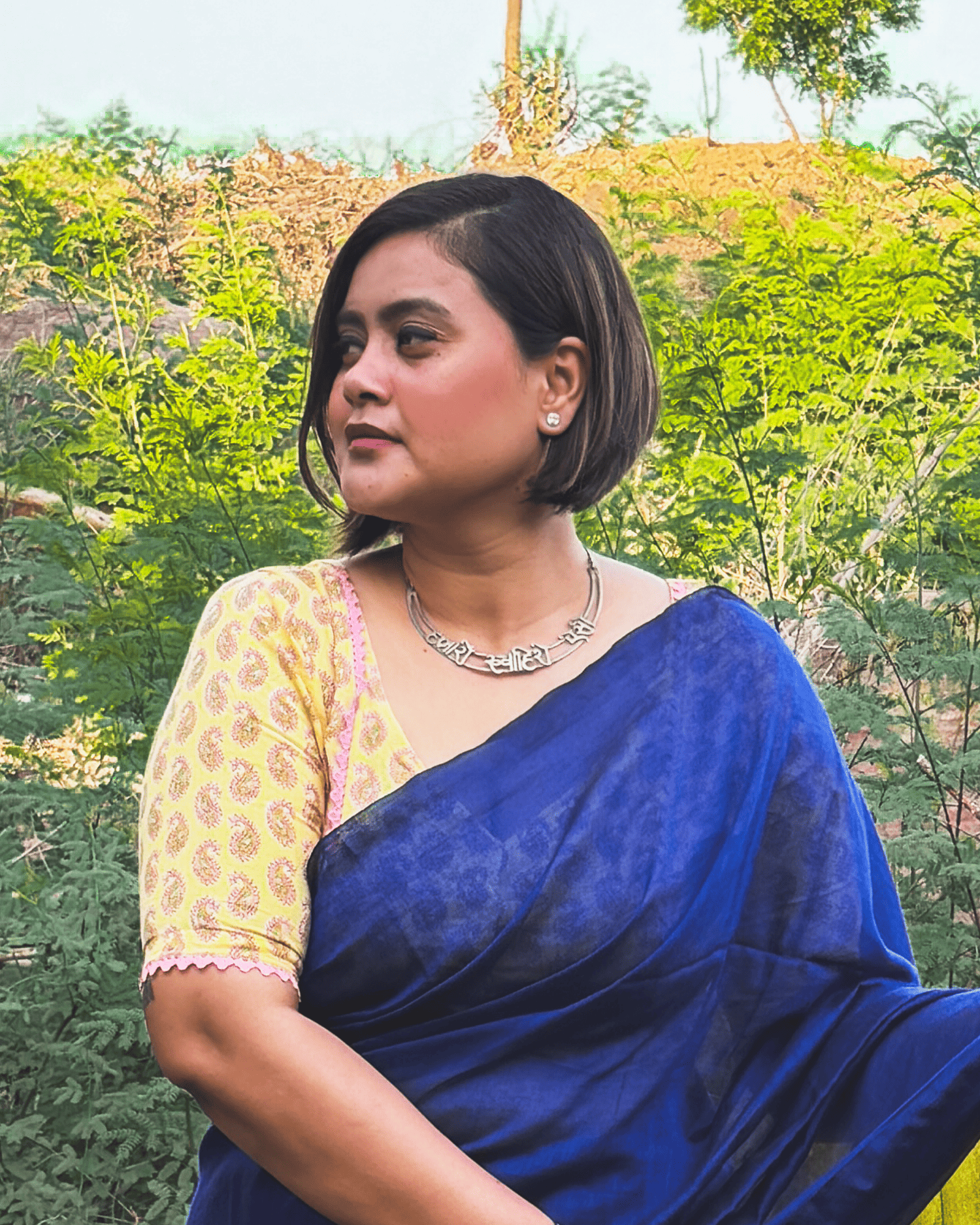 Peetambar Neel Mul cotton Saree